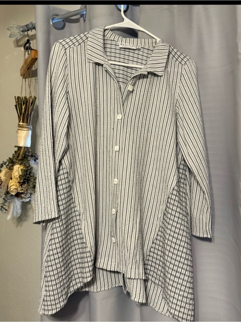 Habitat Black and White Striped Button-Front Tunic